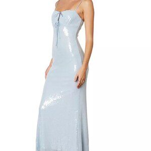 NIA Hawk Sequin Lace Up Dress in Baby Blue